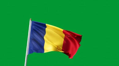 vignette of a flag on a green screen